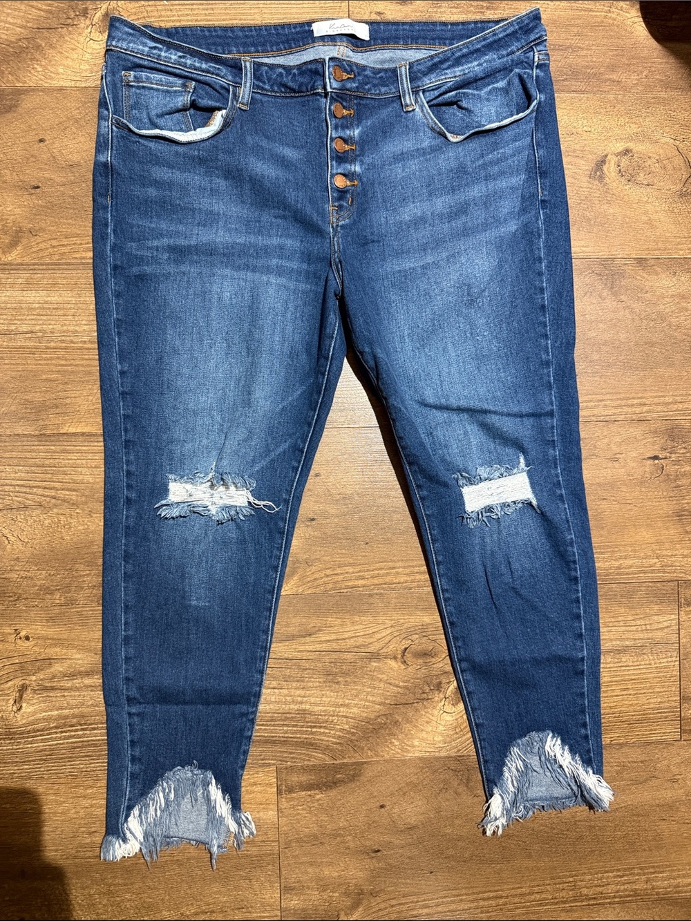 KanCan Dark Blue High-Rise Distressed Ankle Jeans